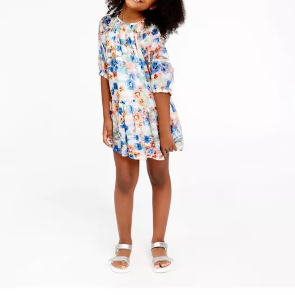 Tanya Taylor Girls Mini Eliza Dress Small NWT White Multi Floral Ruffle Hem